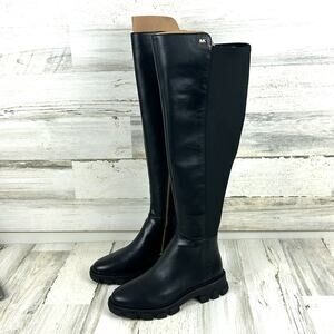 Michael Kors Women 5 Black Leather Ridley Combat Chunky Knee High Boots NEW